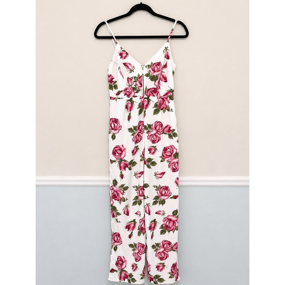 Guess Floral Wide Leg Romper XS Pink Rose Slit Leg Cottagecore Boho Jumpsuit